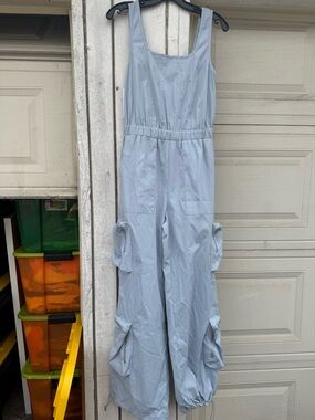 36 Point 5 Pale Blue Cargo Jumpsuit
